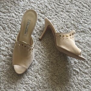 Oscar de La Renta studded mules, sandal heels Sz 36.5/6.5 NWOB